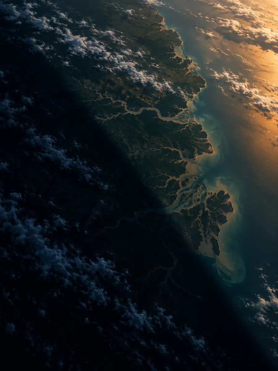 The Earth seen from orbit at dusk