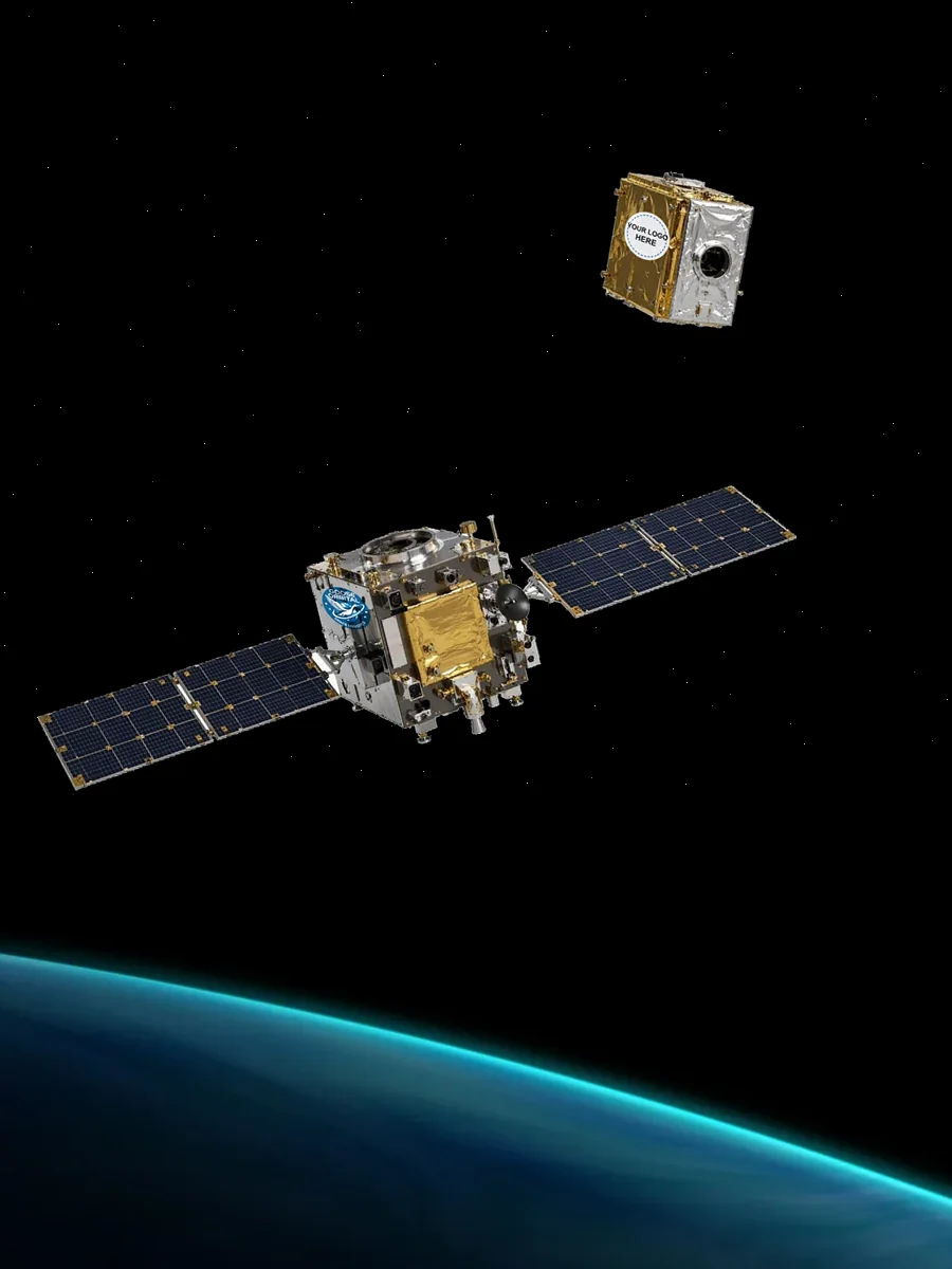 The host satellite closing on a mission module above the Earth